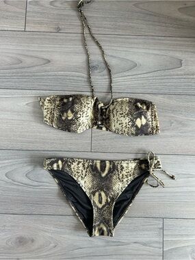 TC Snake Print Bandeau Bikini Set in Brown and Black